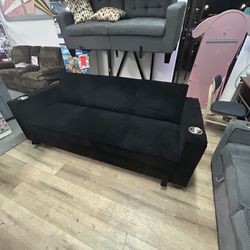 Sofa bed With Storage Black Corduroy/ Financing Available 