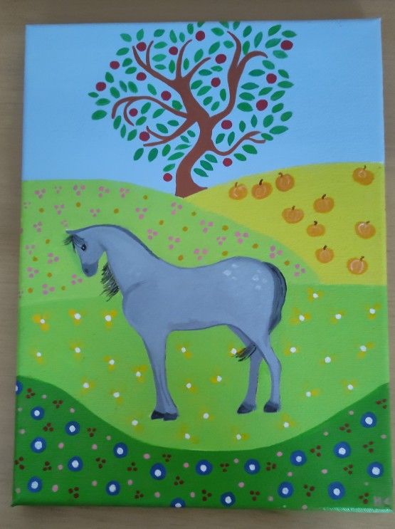 Horse Painting -Folk Art- Signed