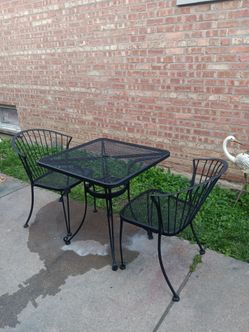 Set Of Three Woodard Carolina Forge Pinecrest Wrought Iron Outdoor Patio Bistro Set