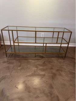 Glass and gold tv stand shelf unit