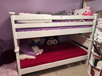 White Wooden Twin Bunk Bed