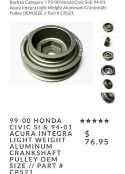 VMS Racing 99-00 HONDA CIVIC SI & 94-01 ACURA INTEGRA LIGHT WEIGHT ALUMINUM CRANKSHAFT PULLEY OEM SIZE
