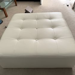 White Synthetic Leather Ottoman Large 48"x48" 