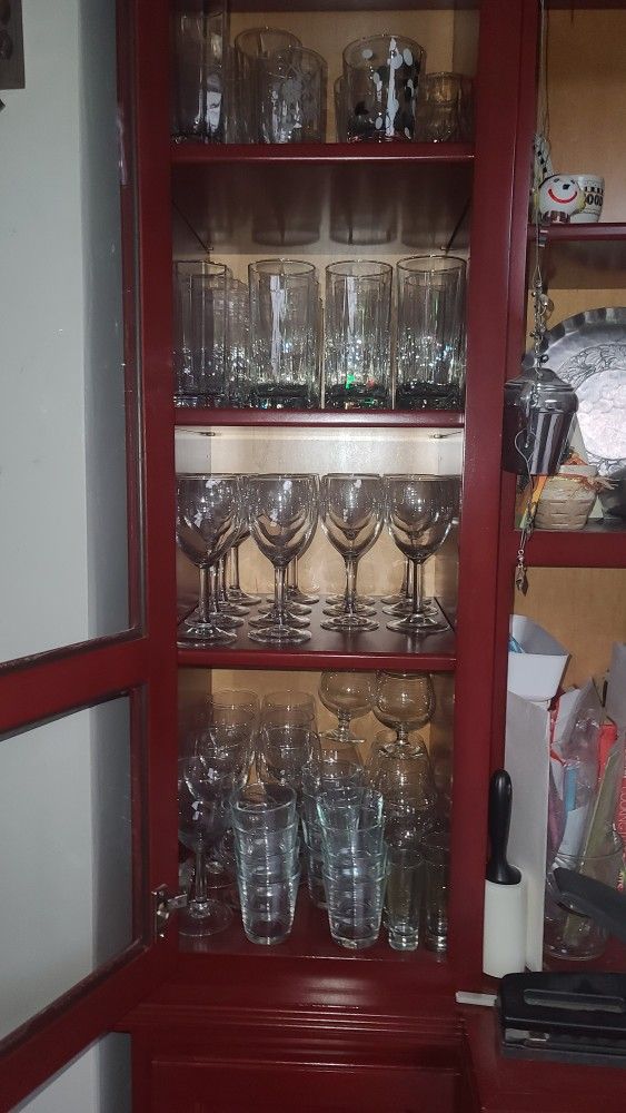 Cabinetry Full Of Glass ware  Cups Wine Glasses Etc