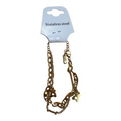 Stainless Steel Gold Plated Double Strand Bracelet with bear charm