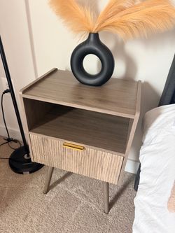 Two Greige/Cream  Wood Nightstand with Drawer and Open Shelf