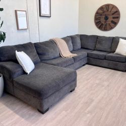 WE DELIVER! 🚚 - Charcoal Gray Deep-Seated Modern U Sectional Couch with Chaise