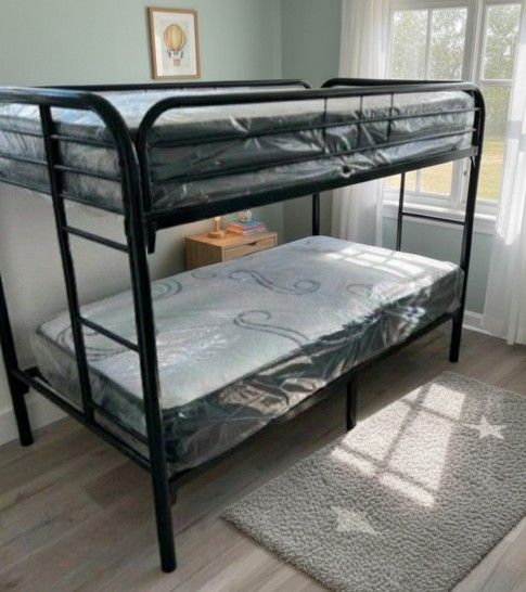 Twin Over Twin METAL BUNK Bed Frame With Mattress Included New BUNK Litera Nueva 