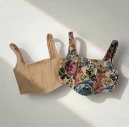 Small Floral Tapestry and Beige Corset Tops