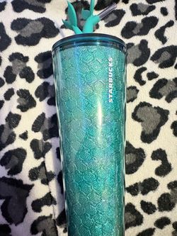 Starbucks Teal Mermaid Scale Tumbler with Straw
