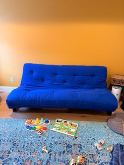 Blue Tufted Futon Sofa Bed