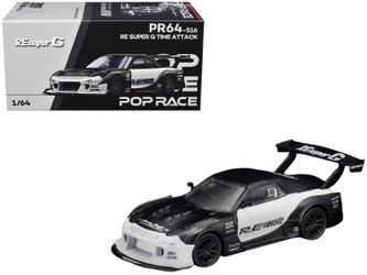 Pop Race 1:64 Mazda RX-7 RE Super G Time Attack RHD (Right Hand Drive) Black and White The Model Car Show Malaysia 2026 1/64 Diecast Model Car