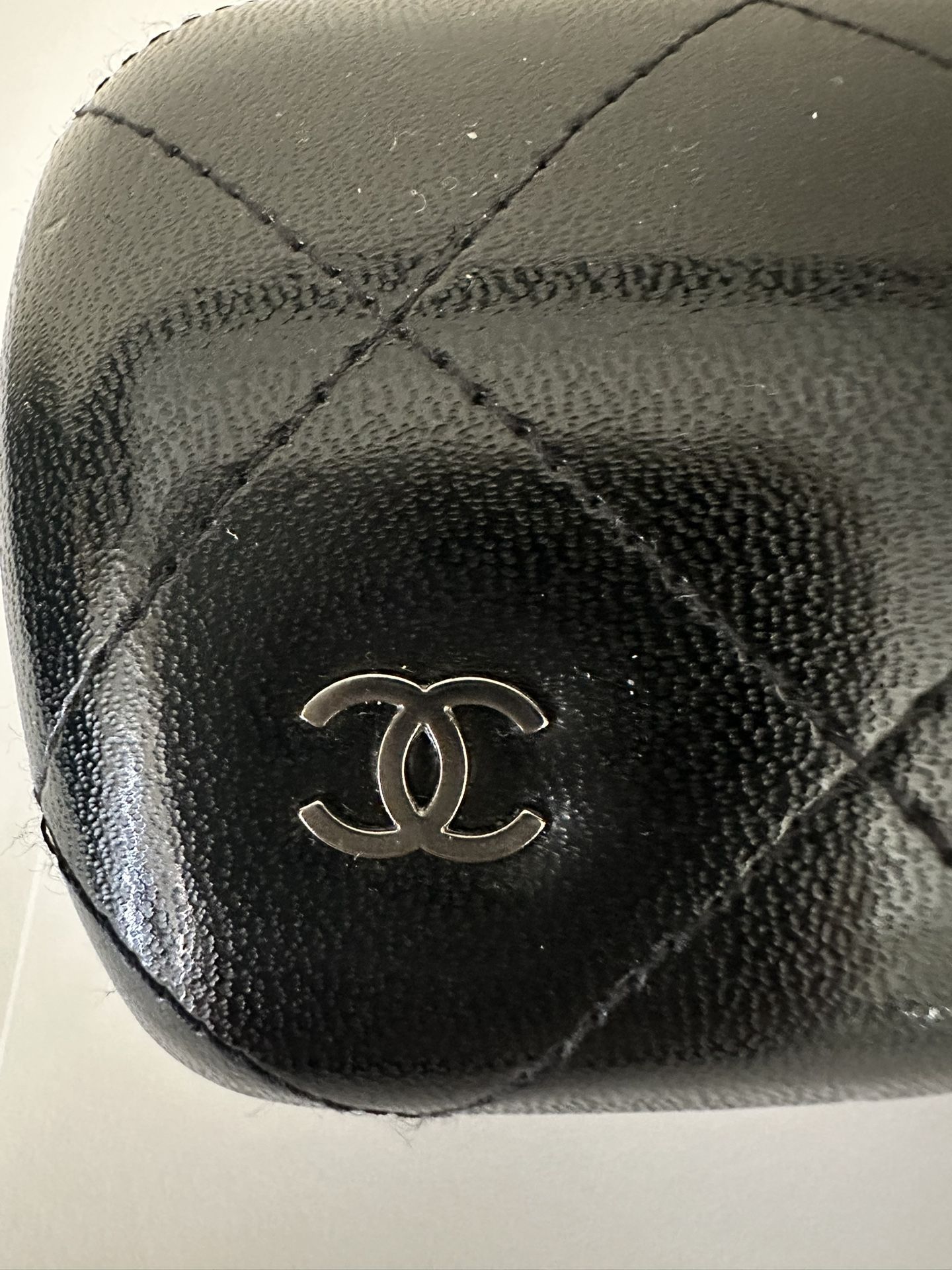 CHANEL Black Hard Eyeglasses Sunglasses Quilted Case 