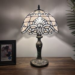 Tiffany Style Table Lamp White Stained Glass LED Bulb 19"H*12"W*12"D