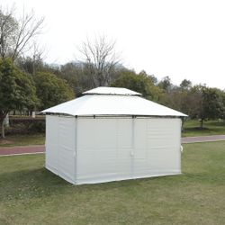 13x10 Outdoor Patio Gazebo Canopy Tent With Ventilated Double Roof And SideWall(Detachable Curtain Included On All Sides),Suitable for Lawn, Garden, B