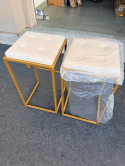 Set of 2 Gold Metal Stools