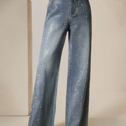 Straight Leg Rhinestone Jeans