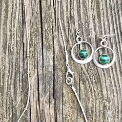 malachite stones /925 Silver Necklace and Earring Set