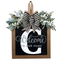 New Last Name Year Round Front Door Wreath Front Porch Decoration 26 Letter Welcome Sign with Eucalyptus Garland and Bow Spring Wreaths for Front Door
