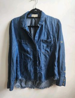 CLOTH & STONE tencel frayed hem split back button down shirt roll tab sleeve S