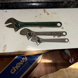 3 Adjustable Wrenches 12 Inch Husky 10 Inch Craftsman And 8 Inch Craftsman In Great Working Condition 