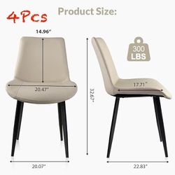 🥨4Pcs Dining Chairs, Modern PU Leather Dining Room Chair with Sturdy Metal Legs, Upholstered Seat Dinner Chairs Accent Side Chairs for Indoor Kitchen