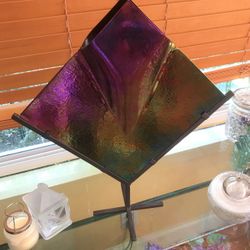 Iridescent Art glass accent piece w/ stand