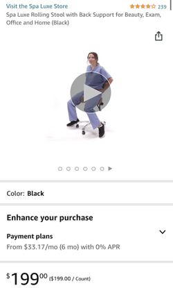 Spa Luxe Rolling Stool with Back Support for Beauty, Exam, Office and Home