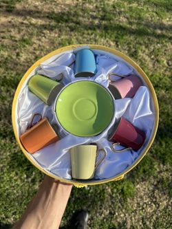 Classic 12-Pc Demitasse Espresso Coffee & Tea Set-Pastel Color Cups & Saucers