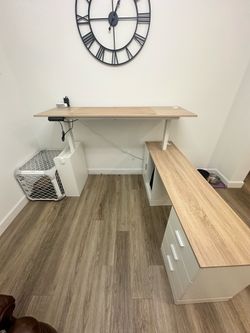 Electric L-Shaped Adjustable Standing Desk – White –