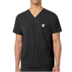 Carhartt Men's Black Modern Fit 5-Pocket V-Neck Water Repellent Scrub Top 