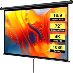 72 Inch 16:9 Pull Down Projector Screen, Black