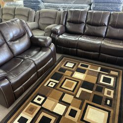 NEW SOFA & LOVESEAT RECLINER BROWN LEATHER