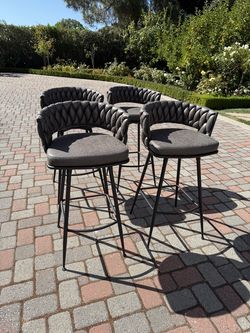 Set of 4 Modern Upholstered Bar Stools – Black/Grey