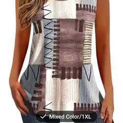 Women 1XL Tunic Top Blouse Shirt Casual Sleeveless Loose Dressy Summer New