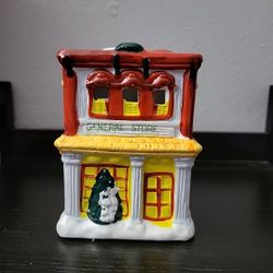 Vintage JSNY Holiday Village Hand Painted General Store Ceramic Candle Holder
