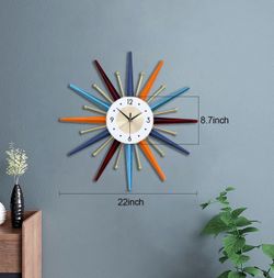 FIELDY Large Wall Clock 22 Inch Mid Century Wall Clocks Starburst Clock Non Ticking Battery Operated 3D Wall Clocks Home Décor for Living Room, Kitche