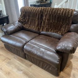 FREE Chocolate Brown Faux Leather Loveseat Double Recliner