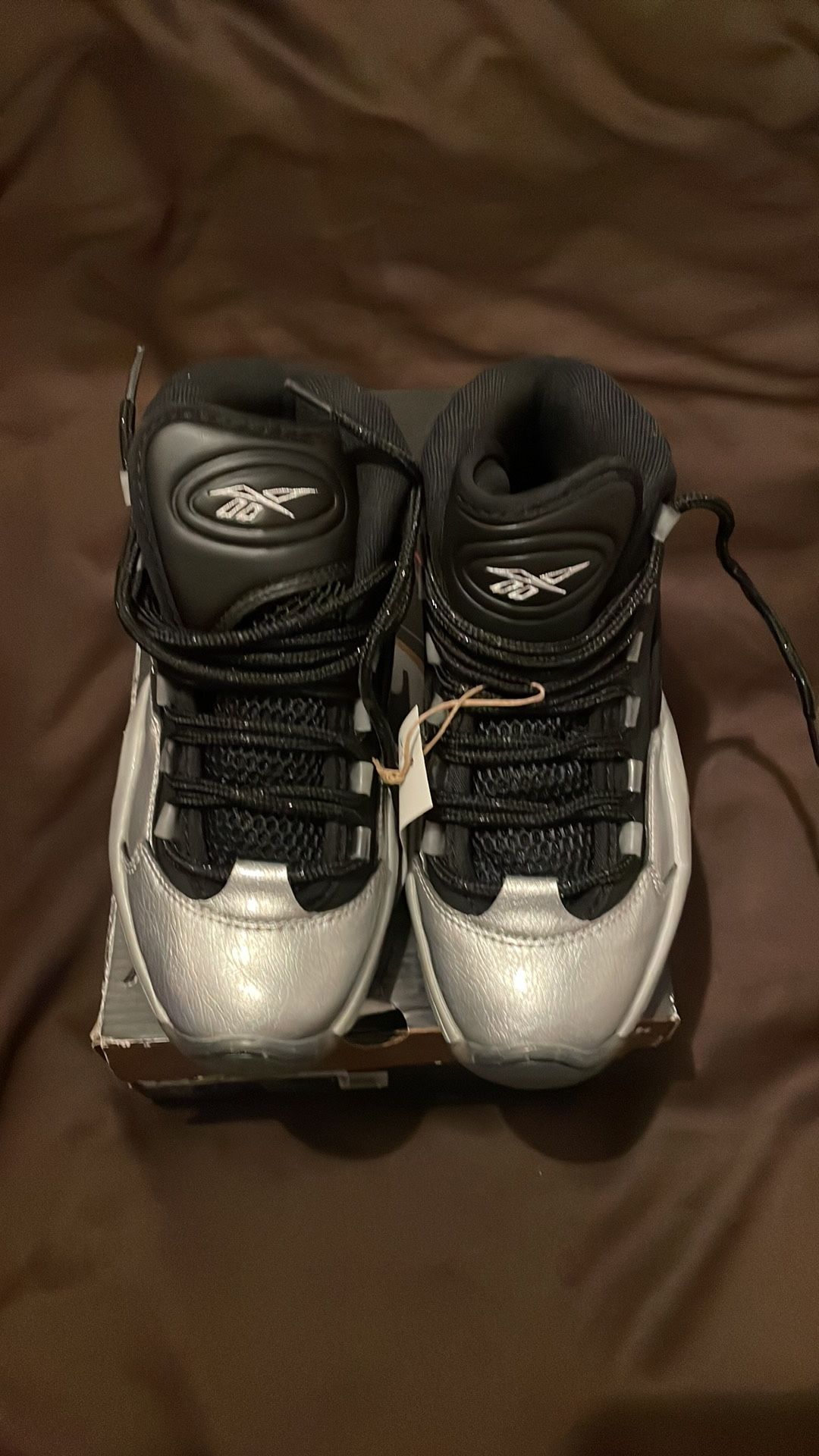 Allen Iverson Reebok Metallic Silver and Black Sneakers. Sz 5.5 big kids
