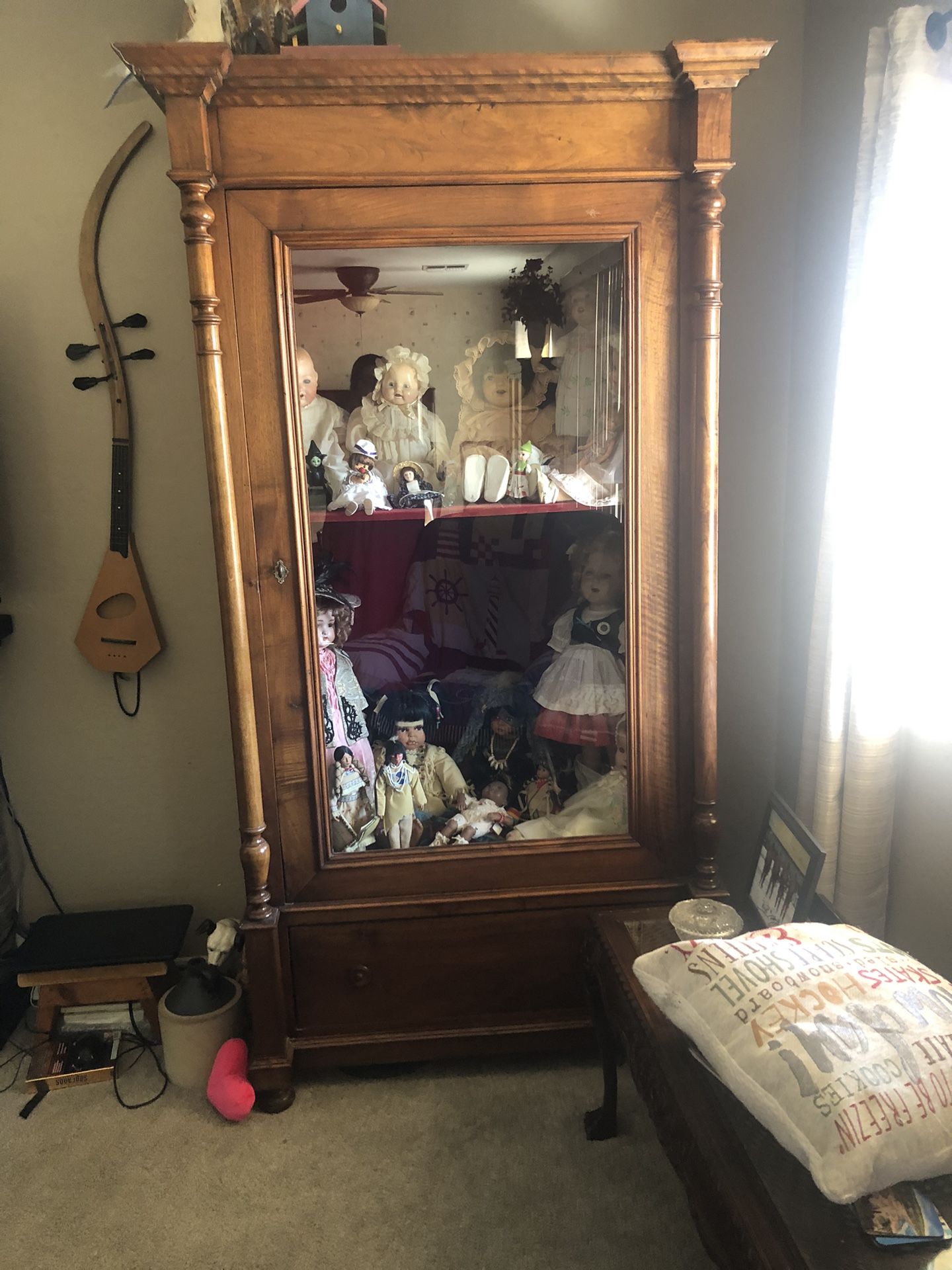 Solid Wood Antique Armoire Hutch With Drawer
