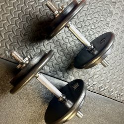 NEW Set of Cast Iron Adjustables Dumbbells With Weight Plates: 10s and 5s pounders. Brute W: 70 #
