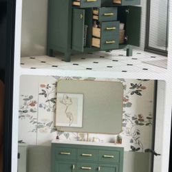 Lowe's Green Bathroom Vanity with MDF Board and Gold Hardware