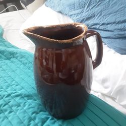 Vintage Ovenproof USA Stoneware Pitcher 8.5" Tall  As Is Sale
