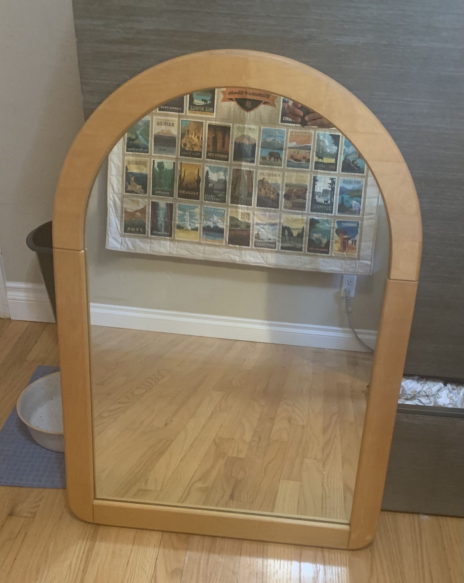 Arched wood heavy mirror boho vibes