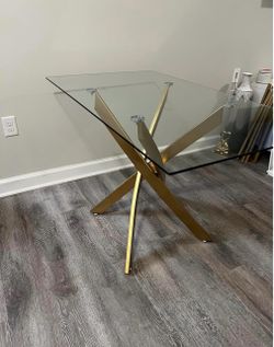 Brand New Glass Top Dining Table Gold Metal Base