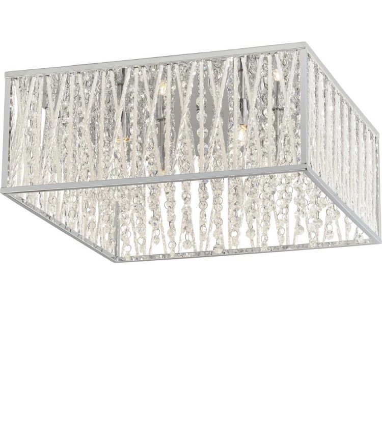 Home Decorators Collection Saynsberry 16 in. 4-Light Chrome Rectangeler Flush Mount with Glass Beads