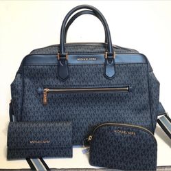 Michael Kors Admiral Blue Travel Large Weekender Bag set wallet & cosmetic pouch