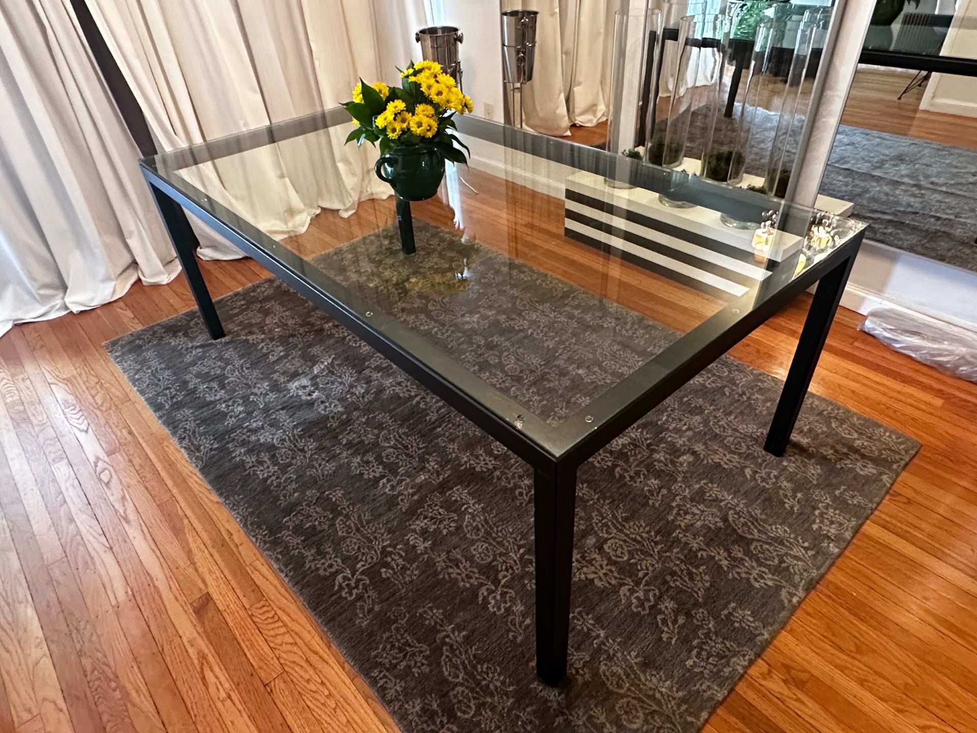 Modern Glass Dining Table – Metal Frame with 1/2” Beveled Glass Top – 78” x 42