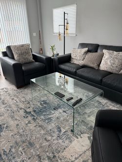 Leather sofa (dark blue)