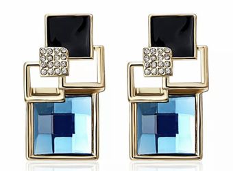 Geometric square rhinestone crystal earrings